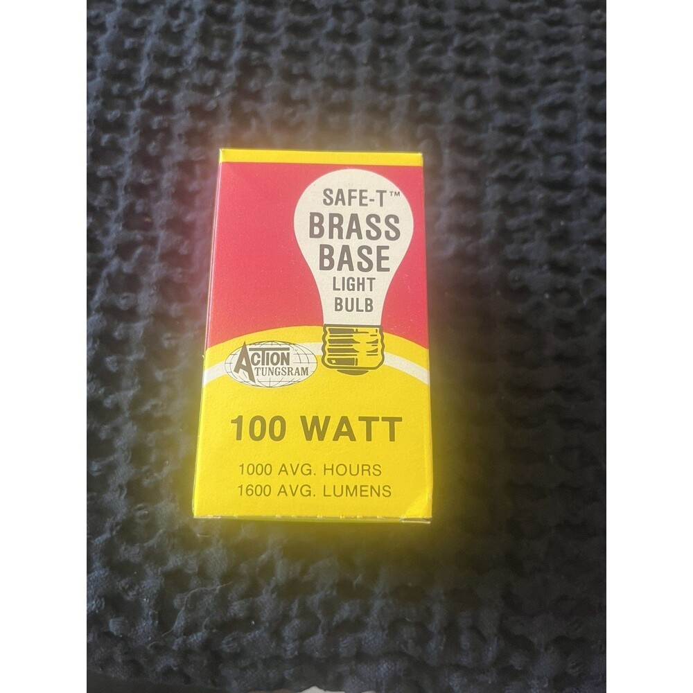 Vintage 1978 Action Tungsram 100W Light Bulb NOS Brass Base Safe-T In Box